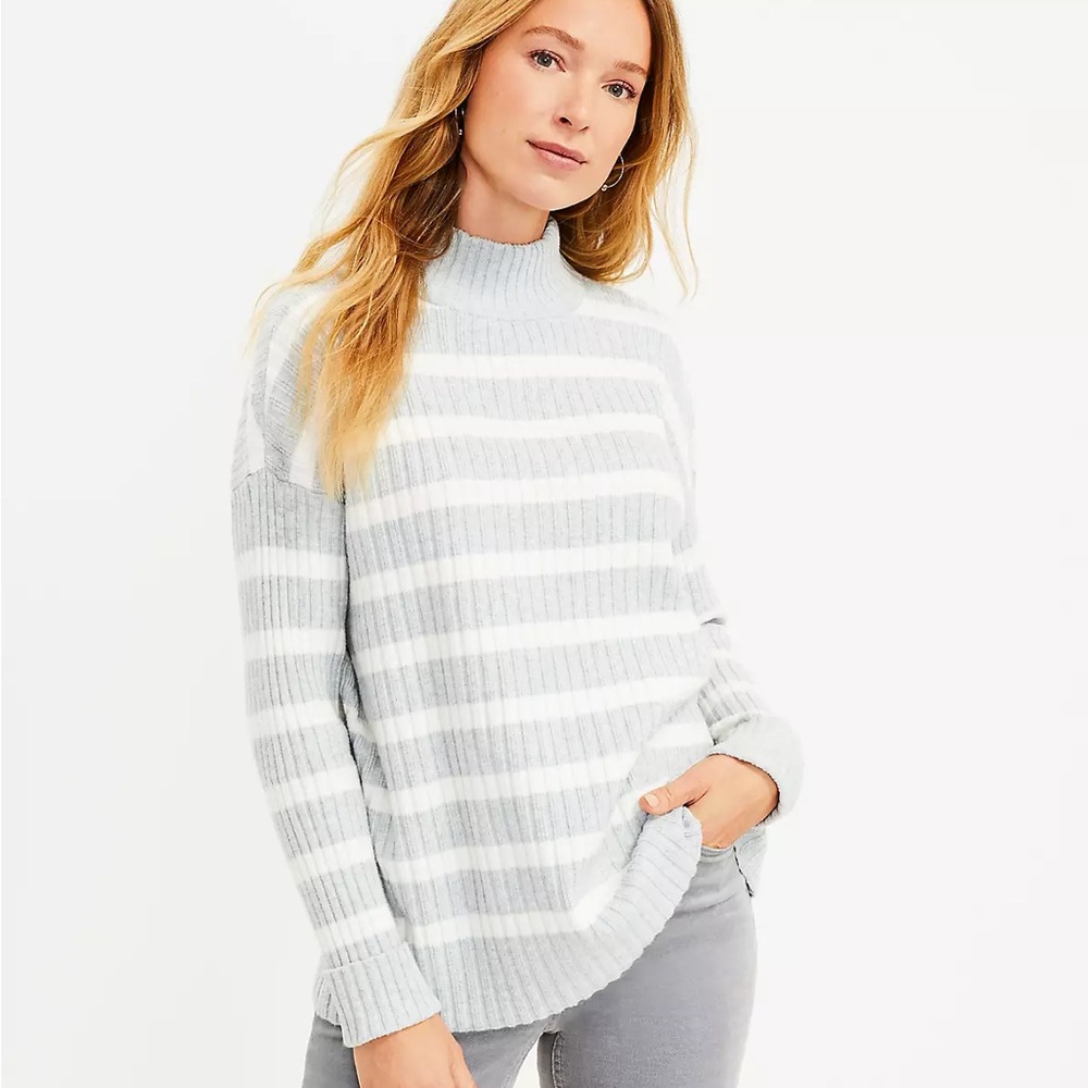 Loft Gray and White Striped Sweater Medium